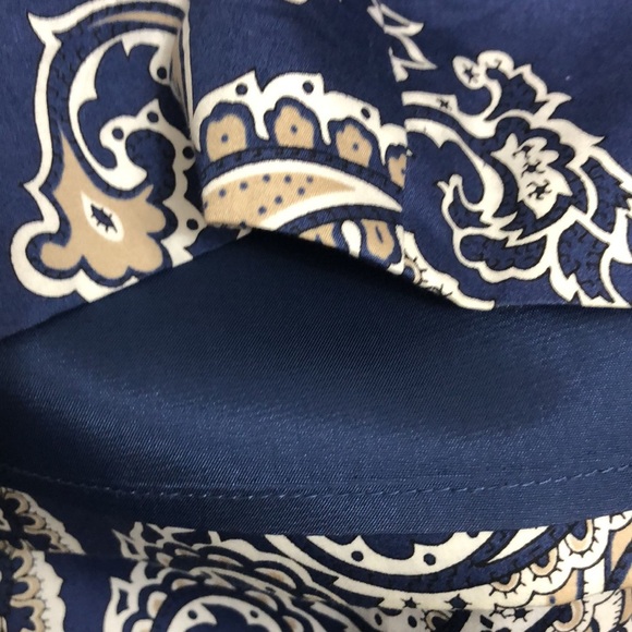 Ann Taylor Loft High Halter Neck Navy Blue with White & Tan Paisley Print Dress - Picture 6 of 7